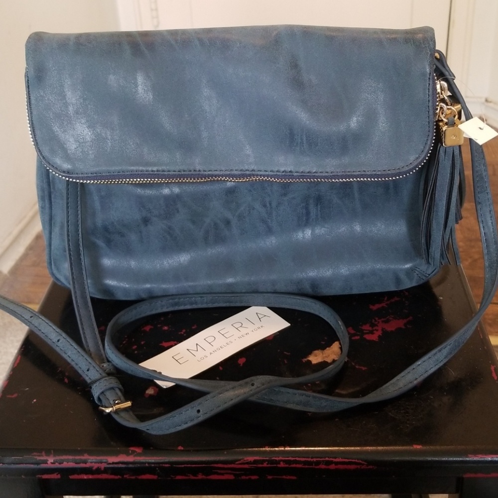 Blue/Grey Suede Shoulder bag, very spacious
